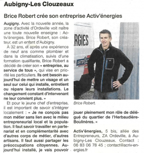 Actualités Activ' Energies Ouest France, 29 décembre 2016